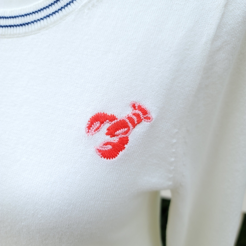 New! J.Crew Sz S Lobster Crewneck Cotton White Pullover Sweater Top NWT - Picture 4 of 5